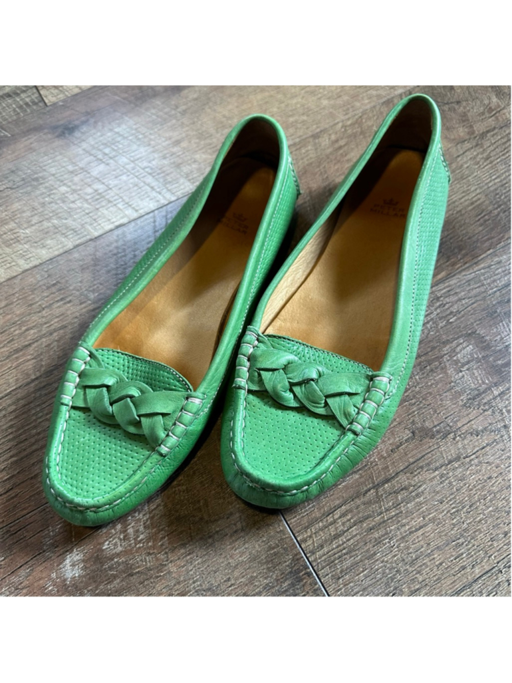 Women's Peter Millar Loafers 7.5 Green with Brown Soles